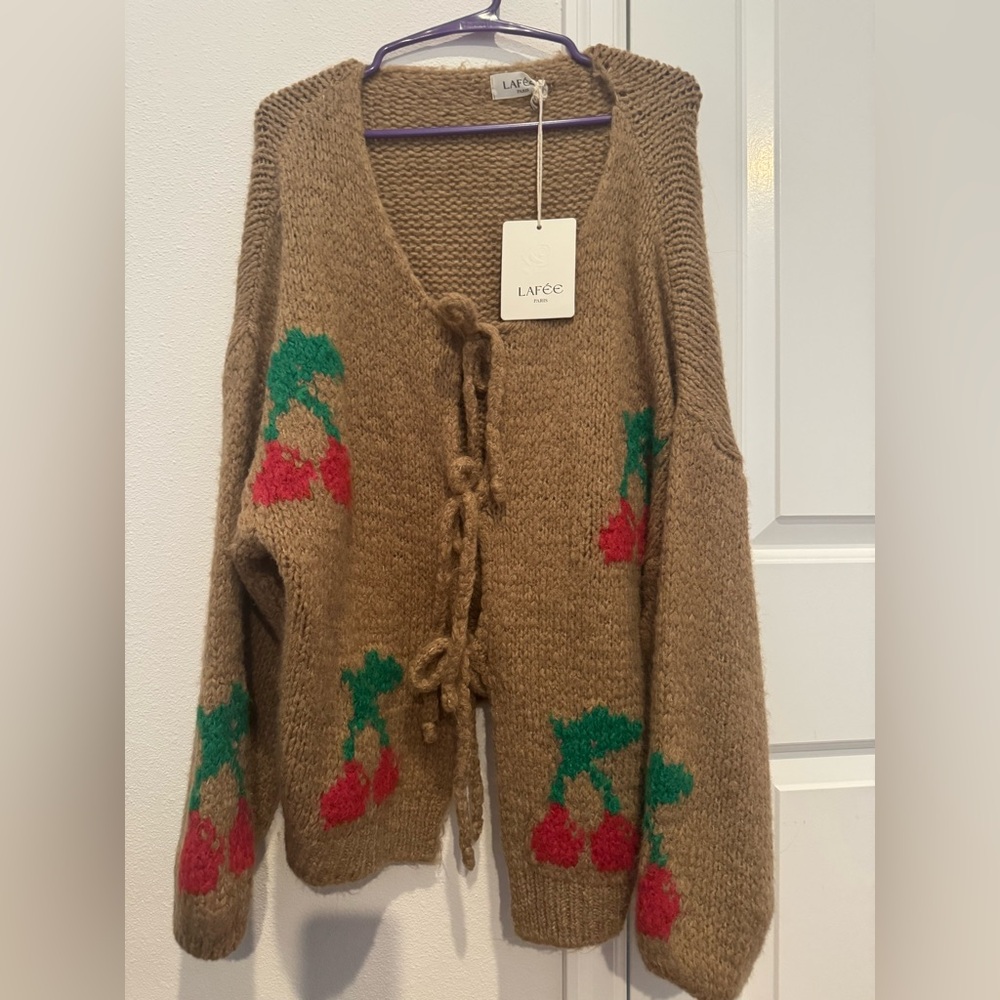 LAFÉE Paris Cherry Knit Cardigan | Made in Italy | NWT